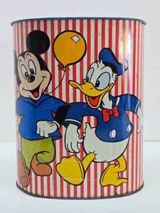 Vintage DISNEY Mickey &amp Donald Metal Trash Can&nbsp