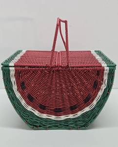 Large Vintage Woven Watermelon Picnic Basket