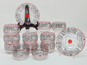 Excellent Group of 1930s Cambridge TALLY HO Glassware wGreat Red & Black Pattern Design