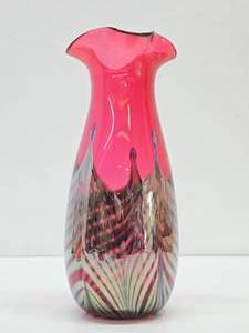 Lovely Art Glass Vase - Silver &amp Pink