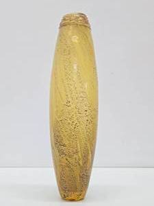 LARGE Handblown Yellow wGold Art Glass Vase