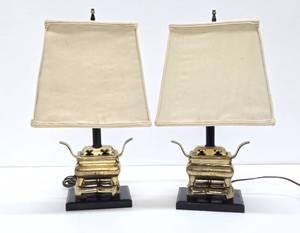 Excellent Pair of Mid Century Oriental Style Brass ETHAN ALLEN Table Lamps