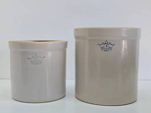 2 Great Condition Vintage Stoneware 2 &amp 3 Gallon Crocks - Robinson Ransbottom