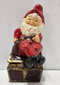 Large Vintage Heavy Plaster Gnome Sitting on Treasure Chest Statue