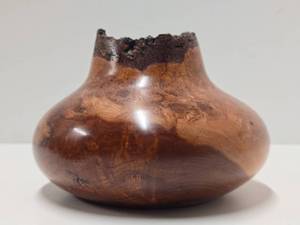 Excellent Handmade Signed TT Cherry Burl Wood Vase #2