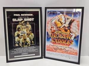 2 Framed Contemporary Classic Movie Posters - Blazing Saddles &amp Slap Shot