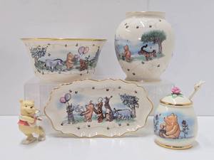 Group of LENOX Winnie The Pooh Vases Bowls Honey Pot etc