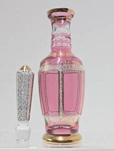 Very Nice Vintage Pink Crystal Cut-to-Clear Decanter wStopper