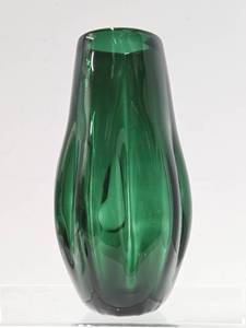 Large Handblown Green Art Glass Vase - 12.5