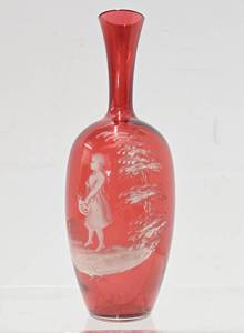 Impressive Antique Victorian MARY GREGORY Glass Vase
