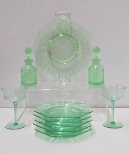 Estate Lot of Vintage Green Vaseline  Uranium Glass