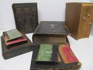 Estate Lot of Large Ornate Antique Leather-bound Books Bibles etc