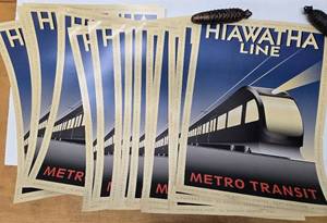 Large Group of Great Looking Contemporary Deco Metro Transit HIAWATHA Line Train Posters