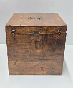 Antique Dovetailed Hinged Wood Box wBrass Hardware