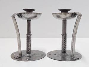 Antique Early German Arts &amp Crafts Iron Candlesticks by Hugo Berger - Circa 1910