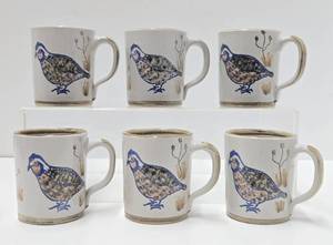 Set of 6 Vintage Louisville Stoneware Quail Mugs