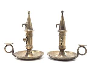 Quality Antique 1880s era Heavy Brass Candlesticks Complete wSnuffers