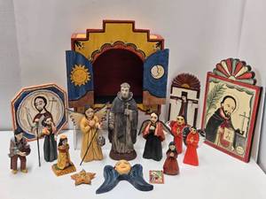 Excellent Lot of Hand Carved Folk Art Saints &amp Religious Figures etc