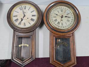 Pair of Antique Regulator Wall Clocks