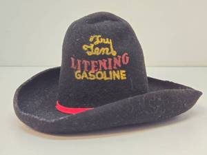 Awesome Original 1920s-30s Gas &amp Oil Advertising Display Hat for Lens Litening Gasoline