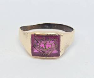 Antique 10K Gold Ring wRuby - Knights of Columbus - 4.7 grams