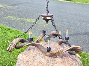 Very Cool Genuine Kudu Horn Chandelier wSafari Themed Trim
