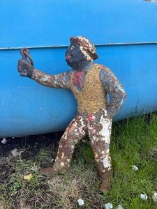 Original Old Vintage HEAVY Cast Iron Lawn Jockey Hitching Post