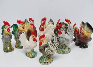 Group of Mid Century Chicken &amp Rooster Salt &amp Pepper Shakers etc