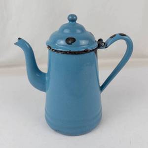 Vintage Blue Enamelware Coffee Pot With Swan-Neck Spout