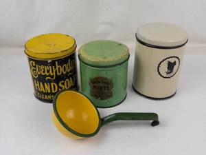 Vintage Tins & Enamel Ladle Mixed Lot