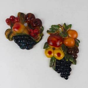Vintage 1940s Chalkware Fruit Wall Plaques (Lot of 2)