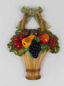 Vintage Chalkware Fruit Basket Wall Plaque