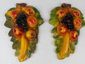 Vintage Chalkware Fruit Wall Hangings (Lot of 2)
