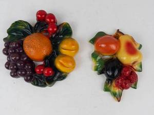 Chalkware Fruit Wall Plaques Pair