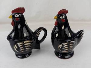 Collectable Vintage Japanese Rooster Creamer & Sugar Set With Salt & Pepper Tops