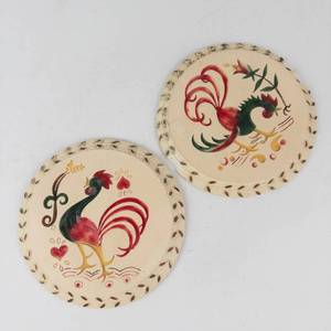 Rooster Plaster Wall Plaque Pair