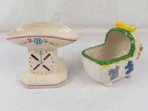 Vintage Ceramic Baby Scale & Cradle Planters (Lot of 2)