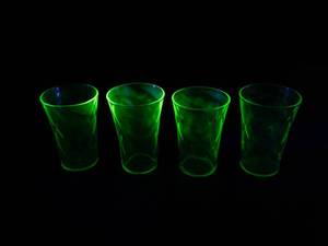 Vintage Uranium Vaseline Glass Tumblers (Lot of 4)
