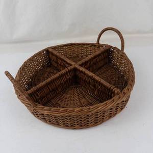 Woven Round Basket With Dividers & Handles