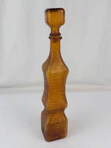 Vintage Empoli Genie Bottle Amber Ribbed Glass With Stopper