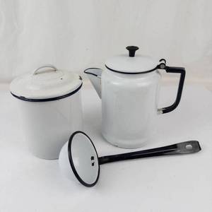 Vintage White Enamelware Kitchen Set