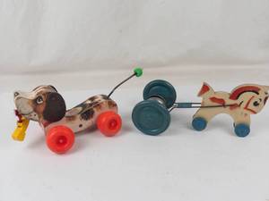 Vintage Fisher-Price Little Snoopy Pull Toy & Wooden Horse Pull Toy (Lot of 2)