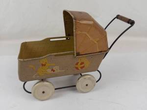 Vintage Wyandotte Tin Litho Doll Carriage Cat Illustrations