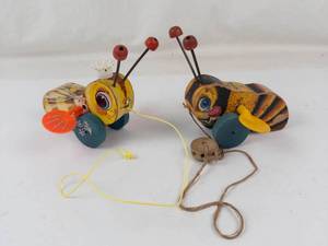 Vintage Fisher-Price Buzzy Bee & Queen Buzzy Bee Pull Toys (Lot of 2)