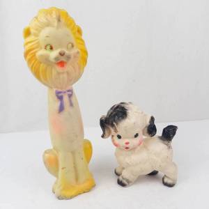 Vintage 1950s Sanitoy Lion & Sun Rubber Puppy Squeak Toys