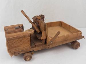 Antique Handmade Folk Art Wooden Dump Truck Toy