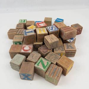Vintage Wooden Alphabet Blocks Mixed Lot
