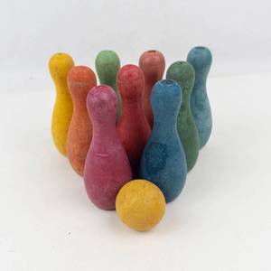 Vintage Miniature Wooden Bowling Pin Set With Ball (11 Pieces)