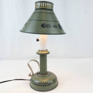 Vintage Green Toleware Table Lamp