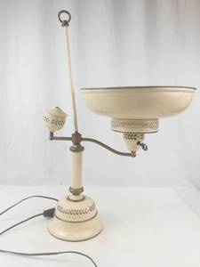Vintage Toleware Student Lamp With Glass Reflector Shade